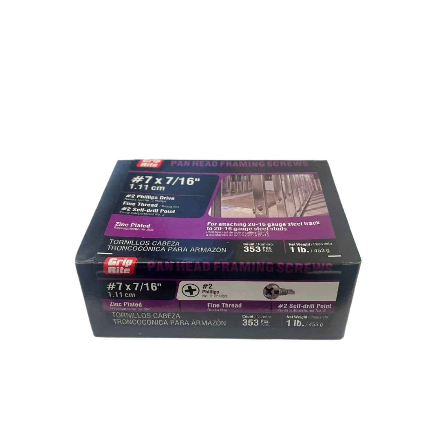 GRIP-RITE 716ZSDPH1 Zinc Plated #7 x 7/16 in. Self Drilling Fine Thread Pan Head Phillips Screws (1 lb.) - Go Build, The Fastest Way To Build
