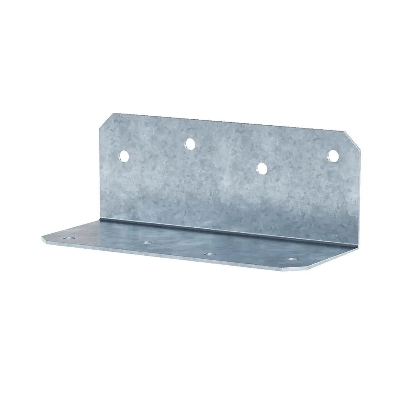 The Go Build ZMAX 2 in. x 6 in. L Angle is a 12-gauge steel bracket with six screw holes, ideal for shelf or construction support, and features a galvanized finish against a plain white background.