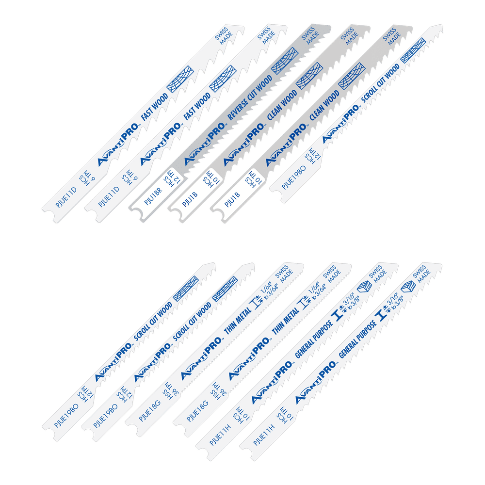AvantiPRO PJU12BC U-Shank Jig Saw Blade 12-Piece Set for Wood & Metal