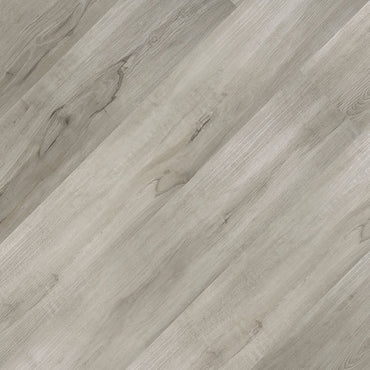 MSI Cyrus Dunite Oak Luxury Vinyl Planks (23.77 SQFT/box) offers light gray tones with subtle grain and knots. This waterproof LVP is shown diagonally for a modern, stylish look—ideal for contemporary spaces.