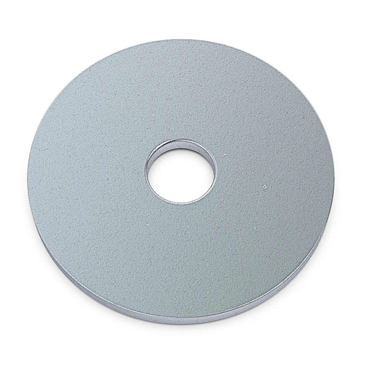The Go Build 1/2 in. Flat Washer - Stainless Steel features a round, flat design with a central hole and smooth surface, shown from above against a white background.