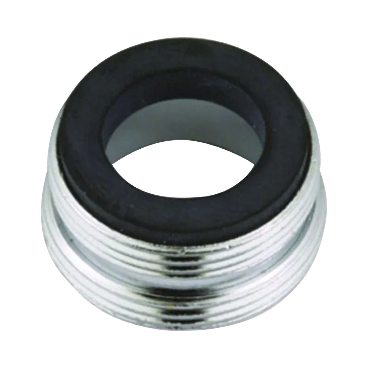 The Go Build 13/16 in. x 55/64 in. Solid-Brass Male x Male Adapter features external threads and a black rubber gasket, making it ideal for plumbing connections.