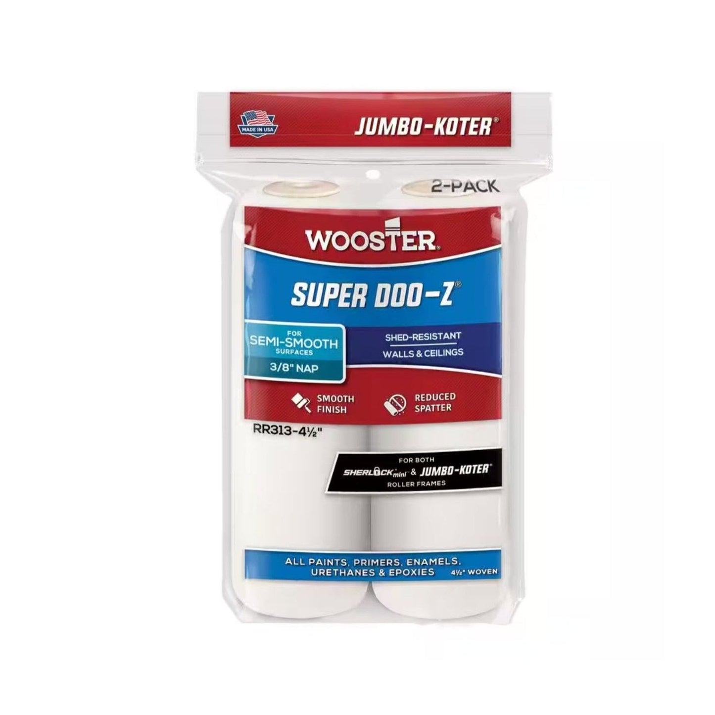 WOOSTER RR313-4 1/2 Jumbo-Koter 4-1/2 in. x 3/8 in. Super Doo-Z Roller Cover (2-Pack)