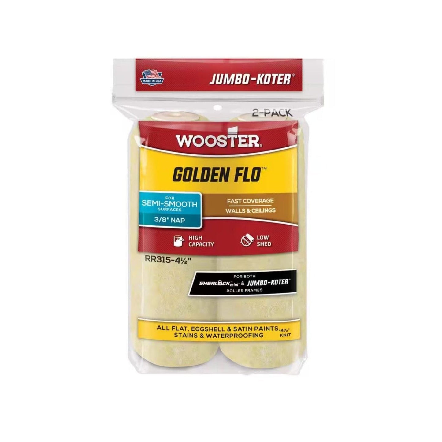 WOOSTER RR315-4 1/2 Jumbo-Koter 4-1/2 in. x 3/8 in. Golden Flo Roller Cover (2-Pack)