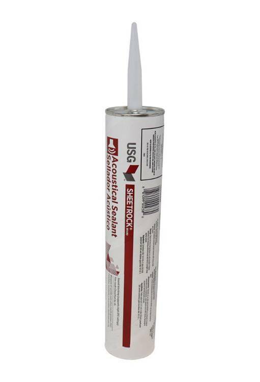 A 29 oz. tube of USG 030250 Sheetrock Acoustical Sealant stands upright with a pointed nozzle against a white background, designed for fire-rated partitions and STC/MTC assemblies.