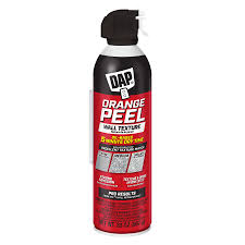 DAP Spray Texture Orange Peel Oil Based Wall Texture Quick Repair 20-oz. by DAP is ideal for fast drywall repairs or applying orange peel texture. The red can displays black and white text with wall texture example images.