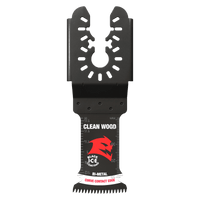 The DIABLO DOU125JBW3 Demo Demon™ 1-1/4 in. oscillating blades for clean wood come in a 3-pack, featuring the red wolf logo, ultra-hardened edge with Black I.C.E. coating, silver bi-metal curve contact edge with measurement lines, and a black attachment point for universal fit.