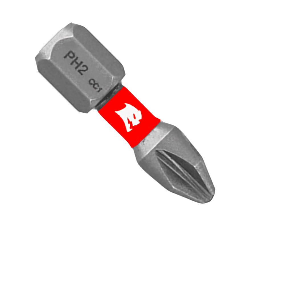 The Diablo DPH21P2 1 in. #2 Phillips Drive Bits (2-Pack) features a red band with a white wolf logo near the base for MaxTorque Zone performance, displayed against a plain white background.