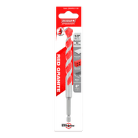 The Diablo DMARG1150 1/2 in. x 4 in. x 6 in. SPEEDemon™ Red Granite Carbide-Tipped Hammer Drill Bit is designed for concrete and masonry drilling, featuring a red color with white markings and a durable carbide tip, highlighted by the distinctive Diablo logo and RED GRANITE text.
