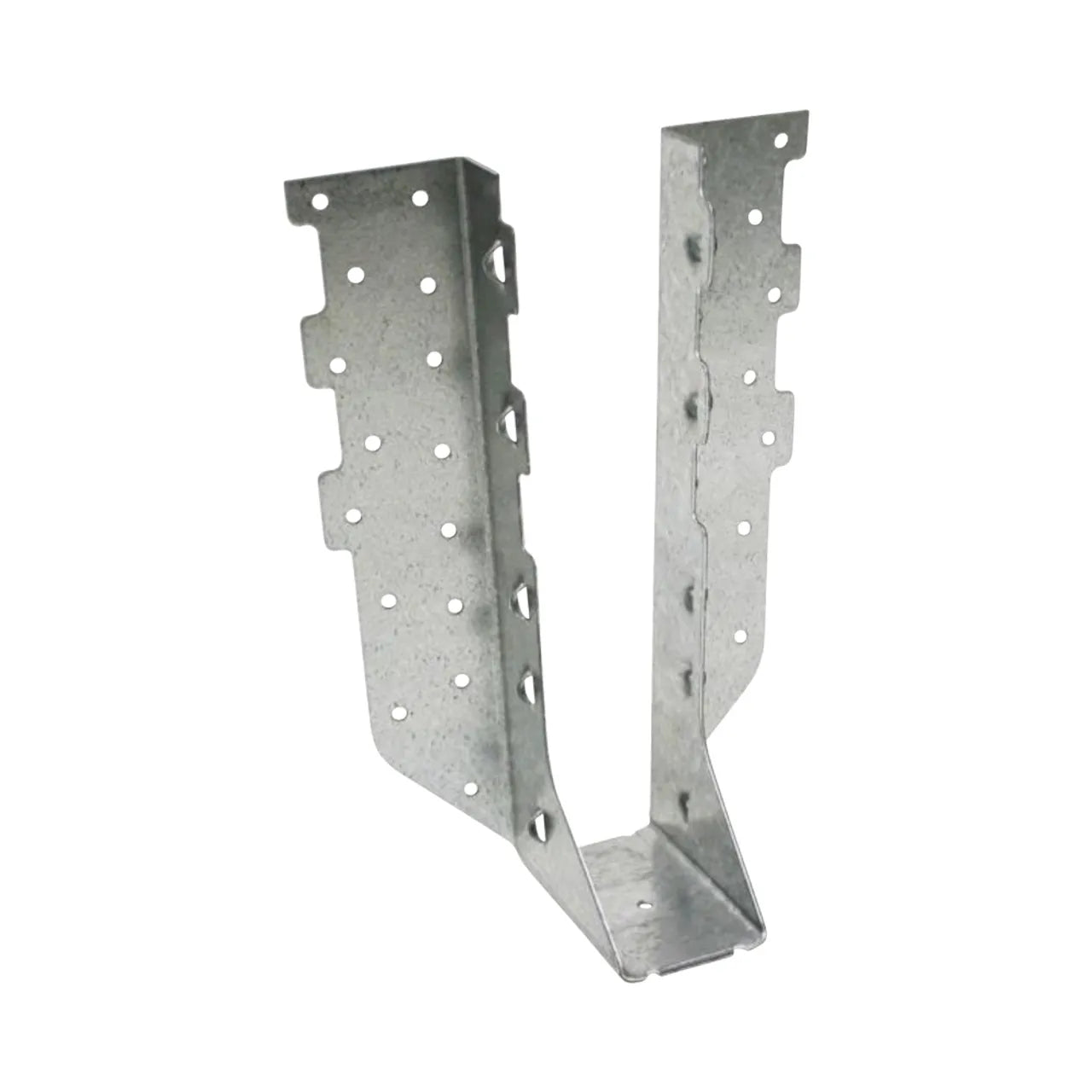 The Go Build Galvanized Face-Mount Joist Hanger, designed for 1-3/4 in. x 9-1/2 in. engineered wood, features an angled bracket crafted from 16-gauge steel with perforated holes for right angle jointing and a galvanized finish, all set against a plain white background.
