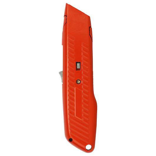 The STANLEY® Self-Retracting Safety Utility Knife by STANLEY features a retractable blade and textured grip, shown from the side on a white background.