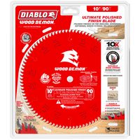The Diablo D1090X 10 in. x 90-teeth saw blade is expertly packaged for polished finishes. This red blade features an ultra-thin kerf design and TiCo Hi-Density Carbide, making it ideal for softwoods, hardwoods, veneers, and more.