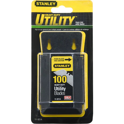 A 5-pack of STANLEY 1992® Heavy-Duty Utility Blades in branded packaging, ideal for tough cutting jobs.