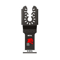 The Diablo DIABLO DOU125BF Steel Demon™ 1-1/4 in. oscillating blade features a universal fit bi-metal design with a wide surface, semi-circular notched top, ultra-hardened cutting edge with Black I.C.E. coating, and side measurements for precision in multi-tool applications.