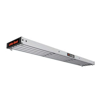 A LITTLE GIANT 15036 6 ft. 500-lb, silver aluminum telescopic ladder plank for two people, with black and orange LITTLE GIANT branding on the end, is shown suspended horizontally against a white background.