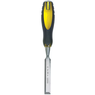 The 1/4 IN STANLEY® FATMAX® THRU-TANG™ WOOD CHISEL features a sharp high-carbon steel blade and a black and yellow ergonomic handle with thru-tang construction, displayed against a white background.