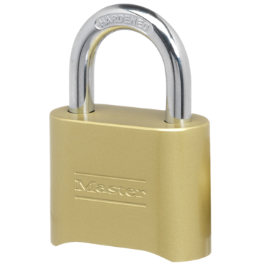 The MASTER LOCK 175D Resettable Brass Combination Lock by Master Lock features a die-cast brass body, 1 in. hardened steel shackle, and offers keyless security for your valuables.