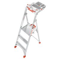 The LITTLE GIANT 15165-001 Paint Pro IAA 5 ft. aluminum stepladder features three wide steps, a tool tray, and durable red accents—ideal for painting or household tasks.