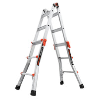 A silver LITTLE GIANT 15413-001 Velocity IA aluminum articulated extension ladder (3–11 ft.) with black feet and orange locks, shown in A-frame configuration, features LITTLE GIANT branding on each side.