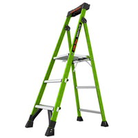 The LITTLE GIANT 15395-001 MightyLite IA 5 ft. fiberglass stepladder, shown open on a white background, features wide steps, angled legs for stability, and supports up to 300 lbs.