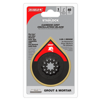 The DIABLO DOSCGX 2-3/4 in. Starlock Carbide Grit Oscillating Sanding Blade from Diablo is perfect for grout and mortar removal, designed with a 3-in-1 compatibility for Fein and other Starlock tools. This pack includes one blade functioning as a versatile 40-grit sanding plate.