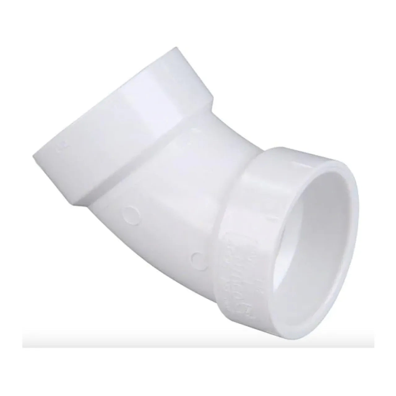 The Go Build 1-1/2 in. PVC DWV 45-degree hub x hub elbow connects two pipes in plumbing systems, providing angled direction changes for efficient installations.