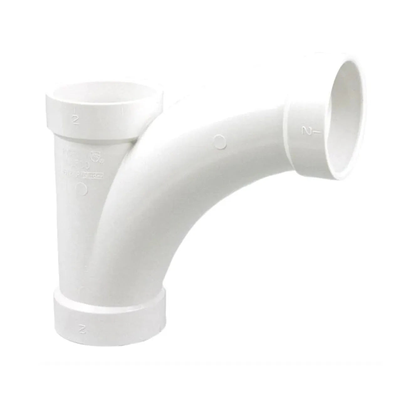 The Go Build 1-1/2 in. PVC DWV All Hub Long-Radius Combination Tee-Wye joins three pipes in PVC drain lines, making it ideal for plumbing drainage systems.