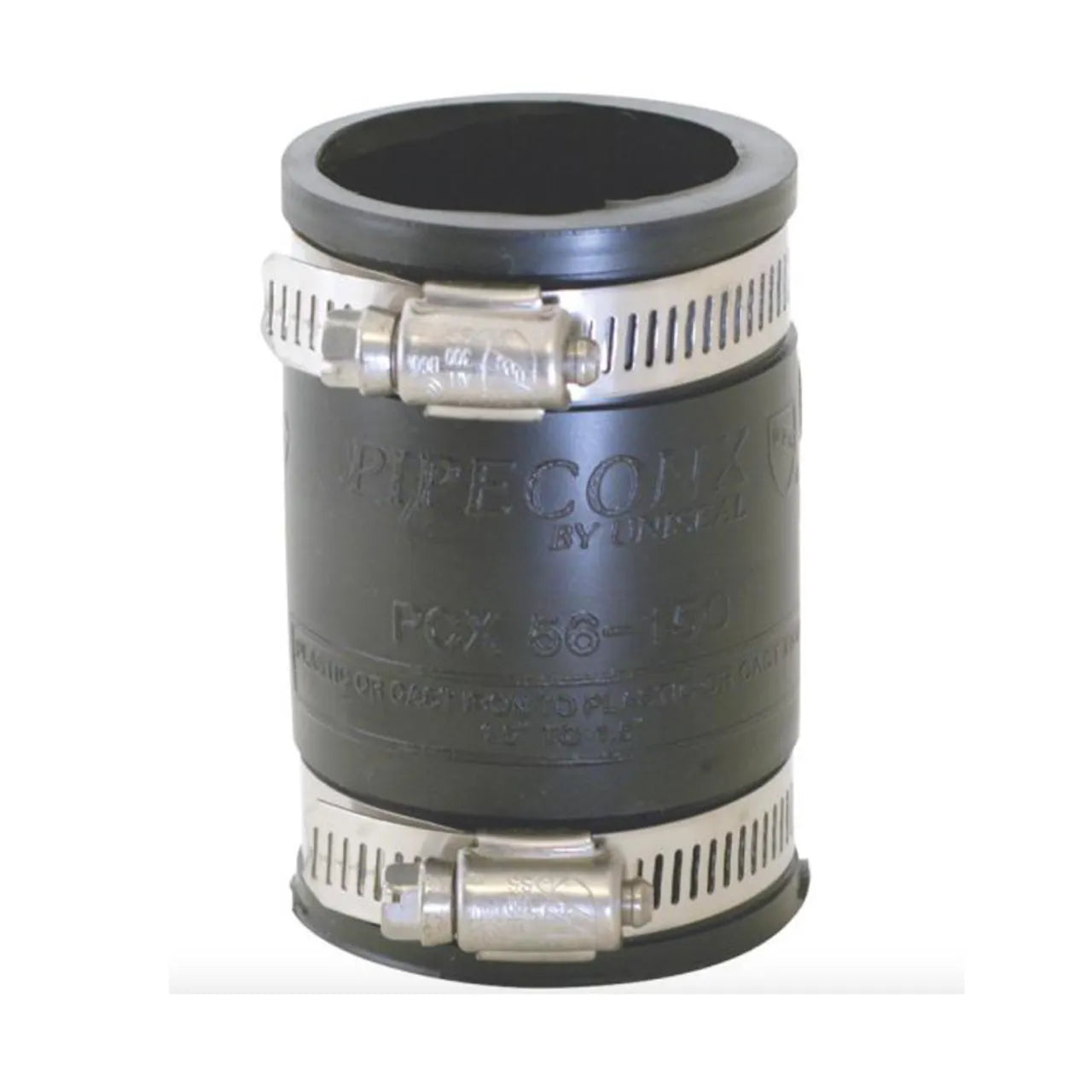 The Go Build 1-1/2 in. x 1-1/2 in. PVC DWV Flexible Coupling features two stainless steel hose clamps for secure underground pipe connections and meets ASTM C-1173 standards.