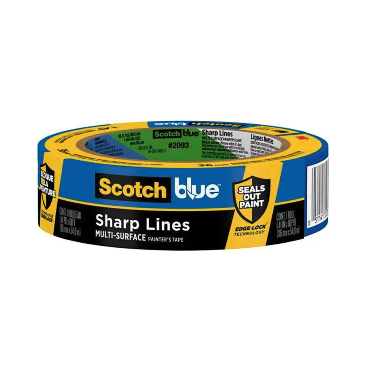 The 1.41 in. x 60 yds. Advanced Painters Tape by Go Build, known for its Edge-Lock Technology, seals out paint effectively. Its design boasts a blue color with yellow and black accents, featuring the Sharp Lines Multi-Surface label.