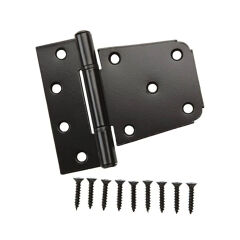 The Go Build 3-1/2 in. Heavy-Duty Tee Hinge - Black features six holes on each plate and is shown with eight black screws arranged in a row below the hinge.