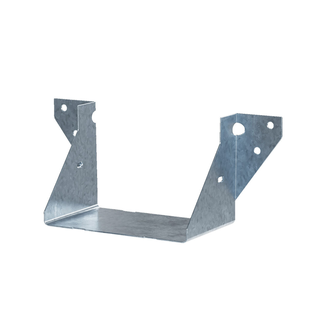 This Go Build ZMAX Galvanized Face Mount Joist Hanger for 4 x 4 features angled arms and multiple mounting holes, set against a plain white background, reminiscent of reliable craftsmanship.