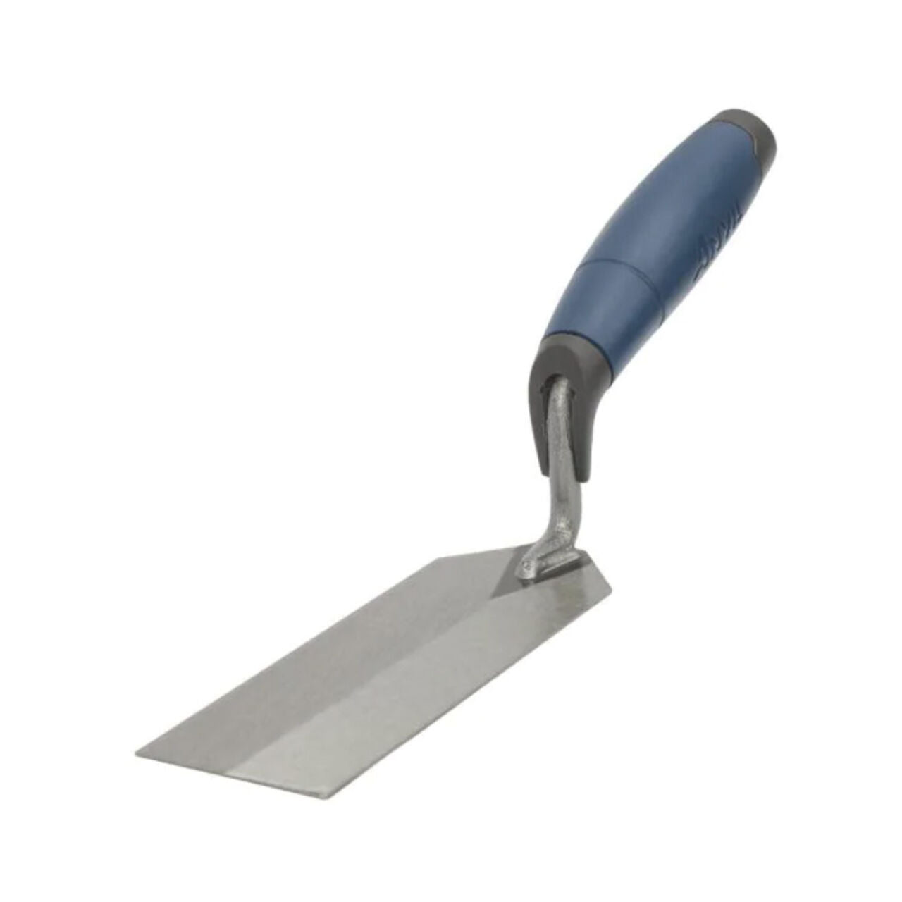 The Go Build 6 in. x 2 in. Margin Trowel features a flat, rectangular high-grade steel blade and a blue ergonomic handle, ideal for spreading and shaping mortar or cement. From The Fastest Way To Build.