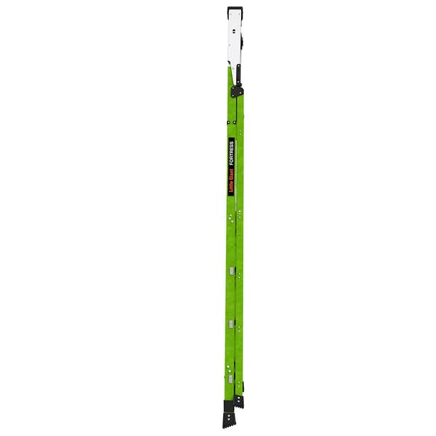 The LITTLE GIANT 19304 FORTRESS IAA 4 Fiberglass Platform Ladder with Wraparound stands upright against a white background—perfect for tasks requiring added precision and stability.