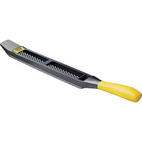 The STANLEY® SURFORM FLAT FILE - REGULAR CUT 10IN (250MM) features a grated blade and yellow handle, making it ideal for woodworking or shaping various materials.
