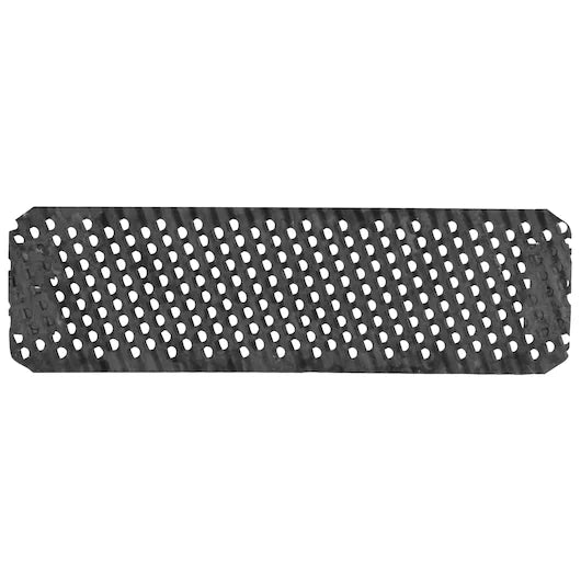 The STANLEY 5-1/2 IN SURFORM® Pocket Fine Cut Replacement Blade features beveled edges and sharp, diagonal holes, making it an essential tool for shaving or smoothing wood surfaces.