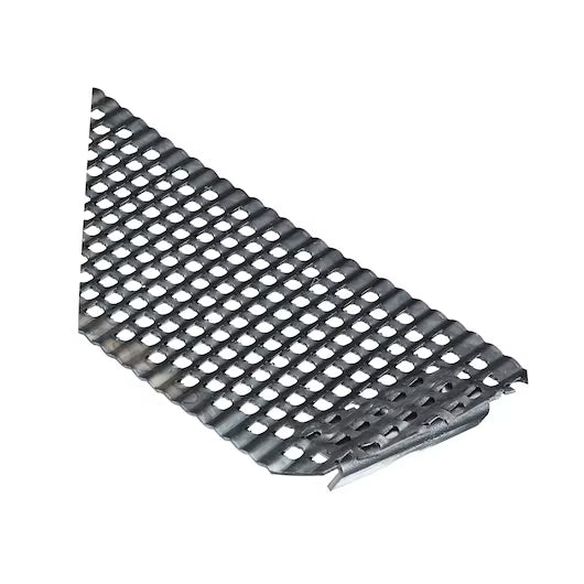 A close-up of the STANLEY 5-1/2 IN SURFORM® POCKET FINE CUT REPLACEMENT BLADE, showing its fine metal mesh with evenly spaced rectangular holes and a slightly curved edge for roof gutter installation.