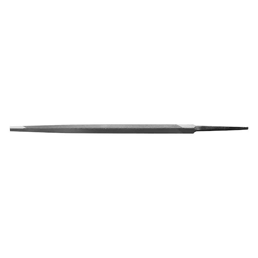 The STANLEY 6 IN SINGLE-CUT SLIM TAPER FILE features a flat, tapered blade and pointed tip, making it ideal for smoothing or shaping materials. The hand tool is displayed horizontally against a white background.