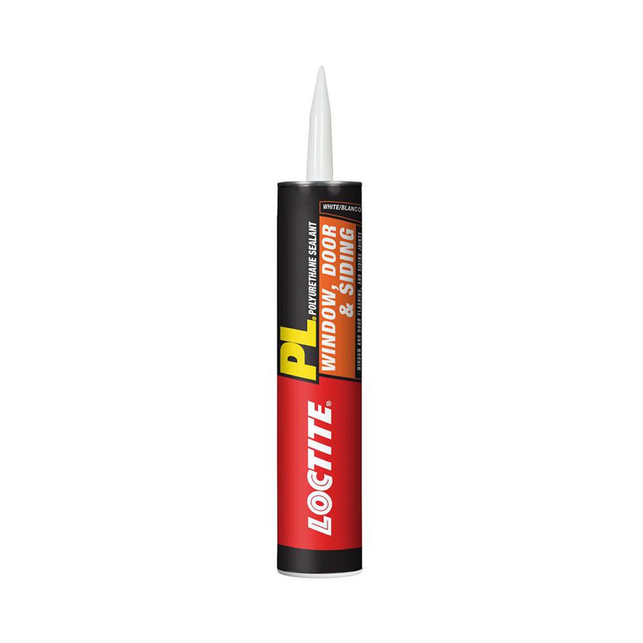 A 10 fl. oz. tube of Go Build PL S40 Window, Door & Siding Sealant, The Fastest Way To Build, featuring a white nozzle and black, red, and yellow labeling.