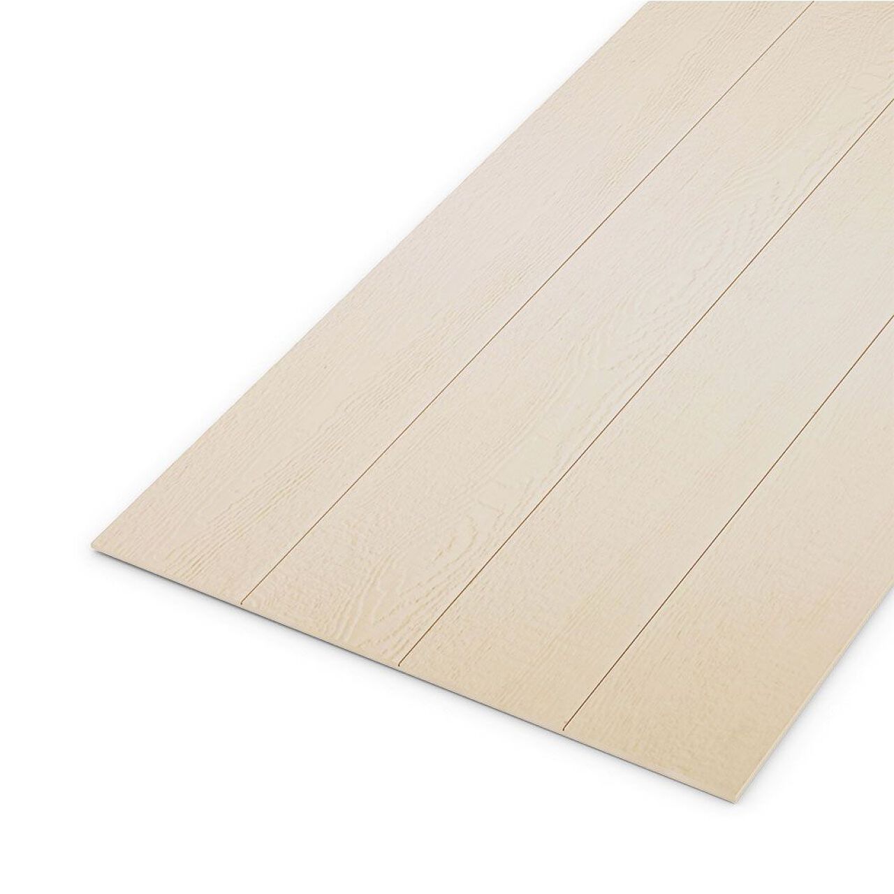 Light-colored 5/8 in. x 48 in. x 96 in. Strand Panel Siding by Go Build, The Fastest Way To Build, features four long planks with subtle wood grain and a smooth finish—ideal for shed siding with durable LP SmartGuard protection.