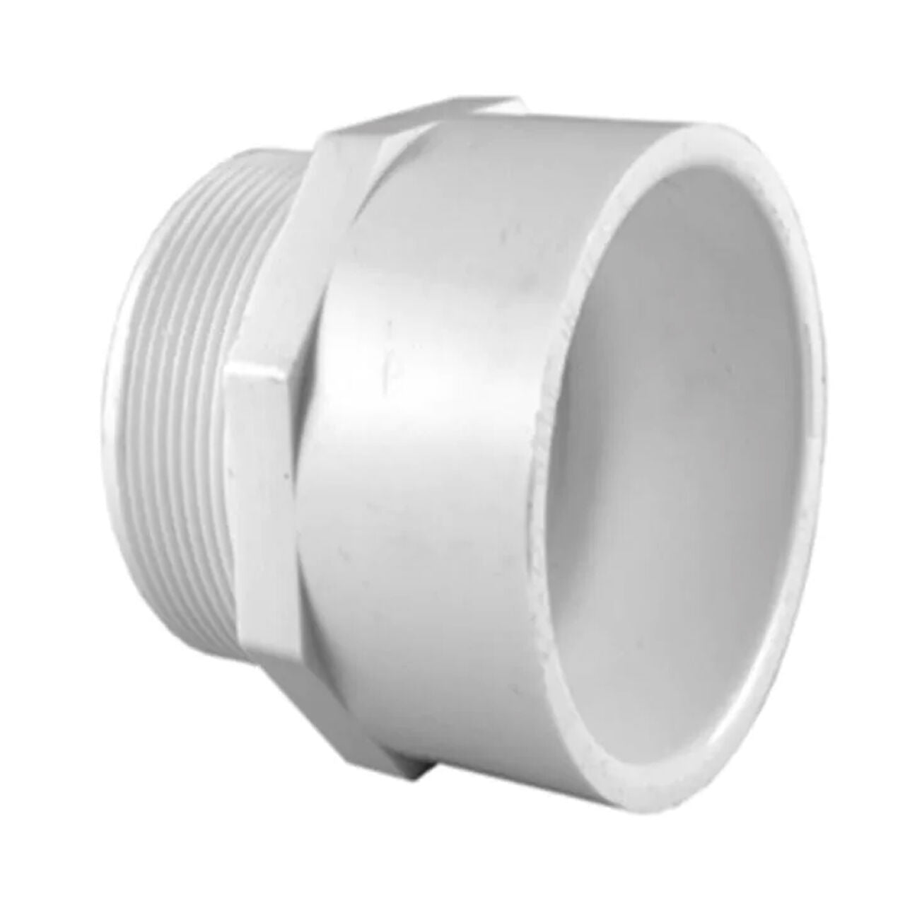 The Go Build 3/4 in. Schedule 40 PVC MPT x S Male Adapter features a threaded and smooth slip end, perfect for connecting pipes in potable water systems. Made by Go Build, The Fastest Way To Build.