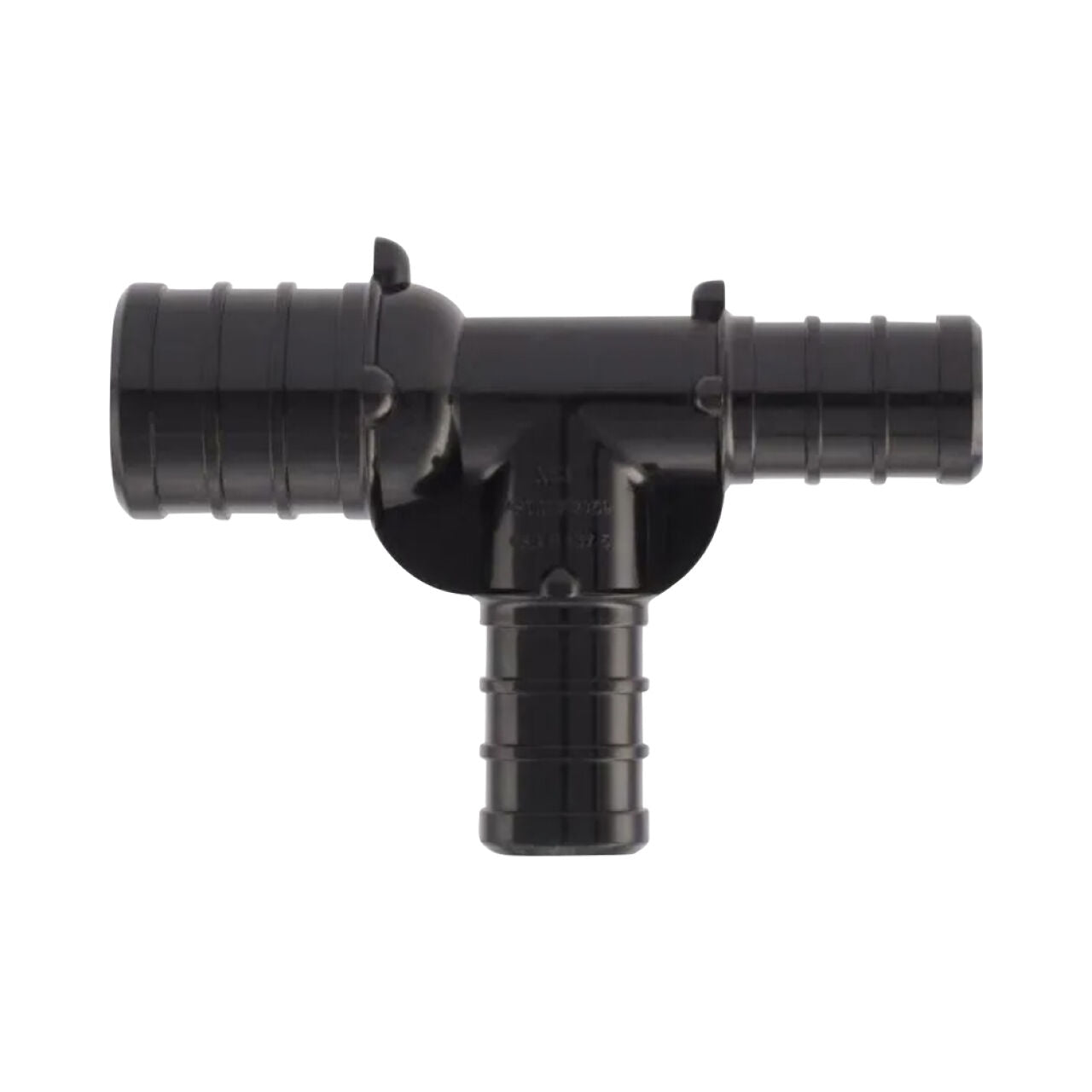 Go Build 3/4 in. x 1/2 in. x 1/2 in. Brass PEX Barb Tee, a T-shaped hose connector for PEX pipe, shown on a white background—ideal for secure connections. Brand: Go Build, The Fastest Way To Build.