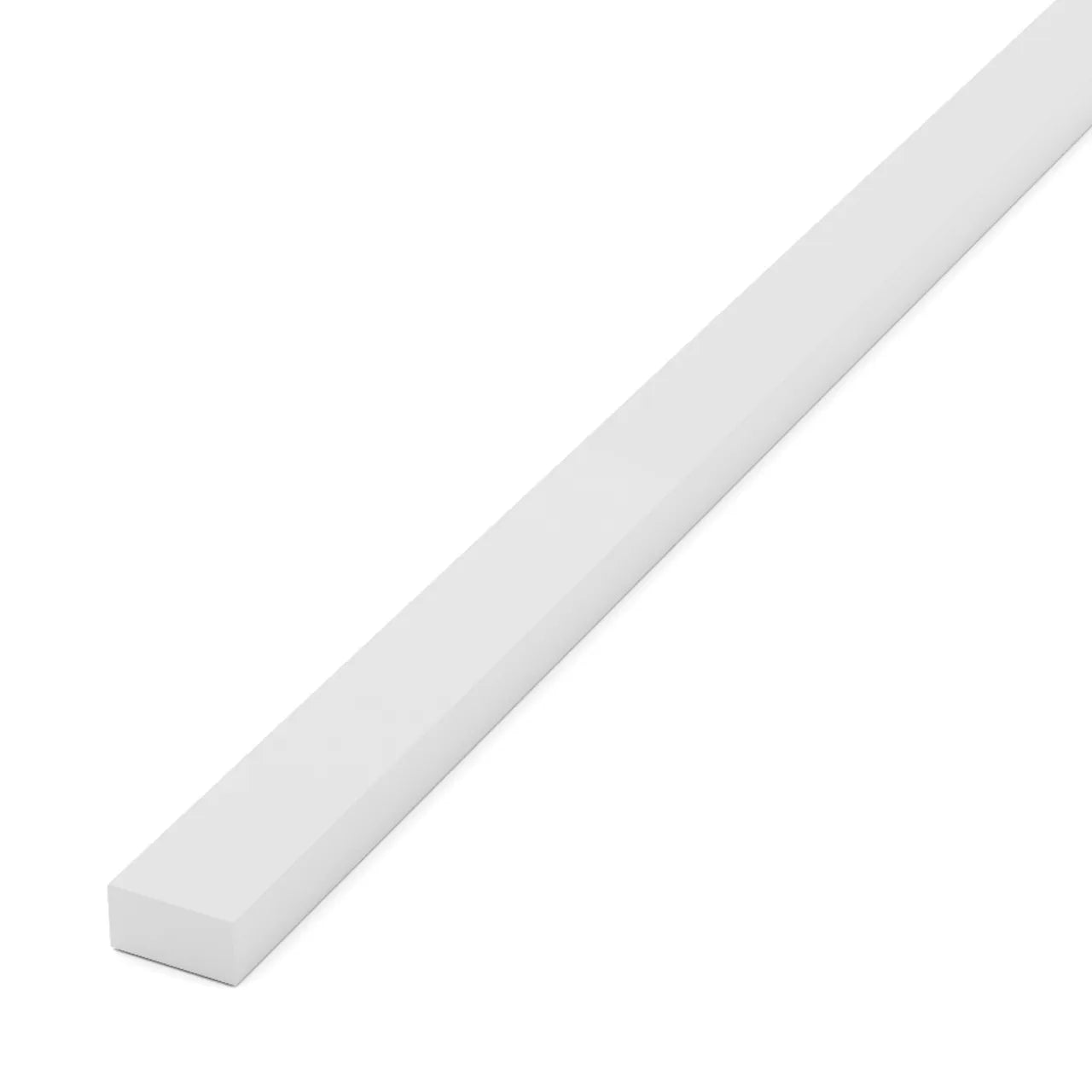 A 3/4 in. x 2-1/2 in. x 8 ft. white Go Build Cellular PVC Trim strip with smooth edges is shown diagonally on a plain white background.
