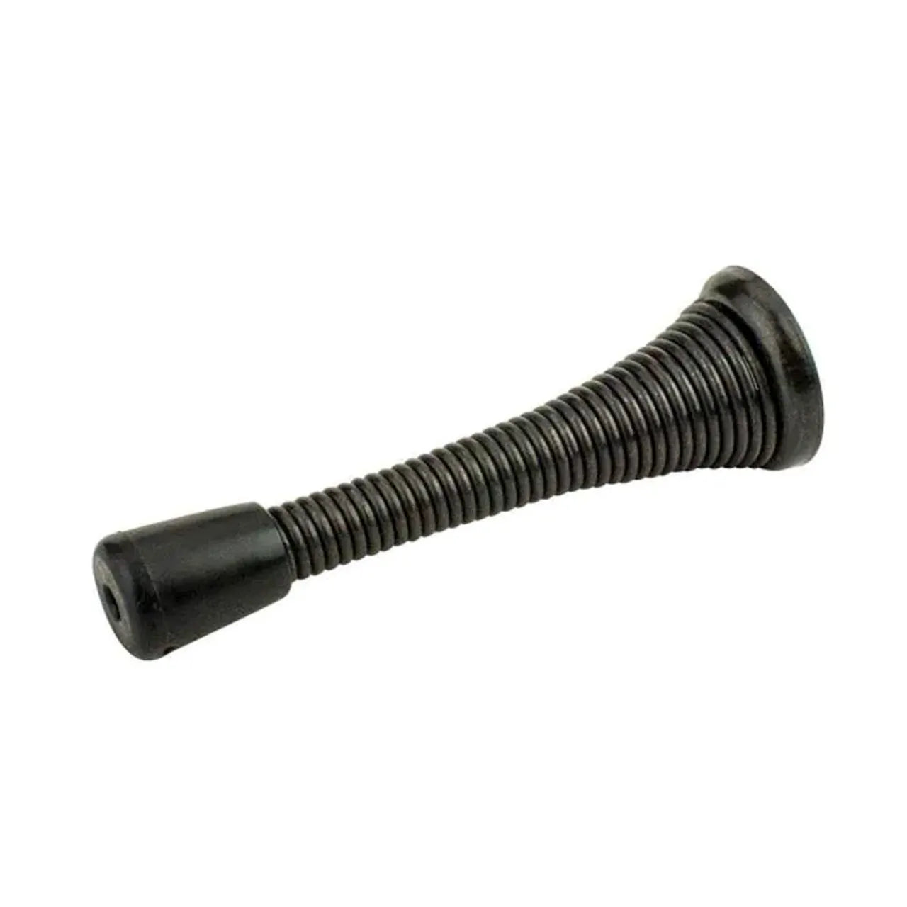The Go Build 3 in. Spring Door Stop in oil-rubbed bronze features a coiled steel design with a rubber tip, mounting easily on walls or baseboards to prevent door damage.