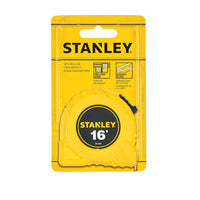 This durable STANLEY 16 ft Tape Rule comes in its original packaging, showcasing the STANLEY logo and product details on a bright yellow background.