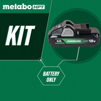 Metabo HPT 378681M BSL1840M 18V 4.0Ah Lithium Ion Battery with Fuel Indicator by Go Build—shown on a green background with "KIT" and "BATTERY ONLY" text, indicating the 4.0Ah battery is sold separately.