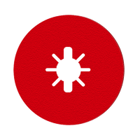 The Diablo DCF050080S04G 5 in. 80-Grit fiber discs feature a red circular shape with a central cutout like a stylized sun or cog, made from premium aluminum oxide with six short radial lines, ensuring long sanding life perfect for metalworking.