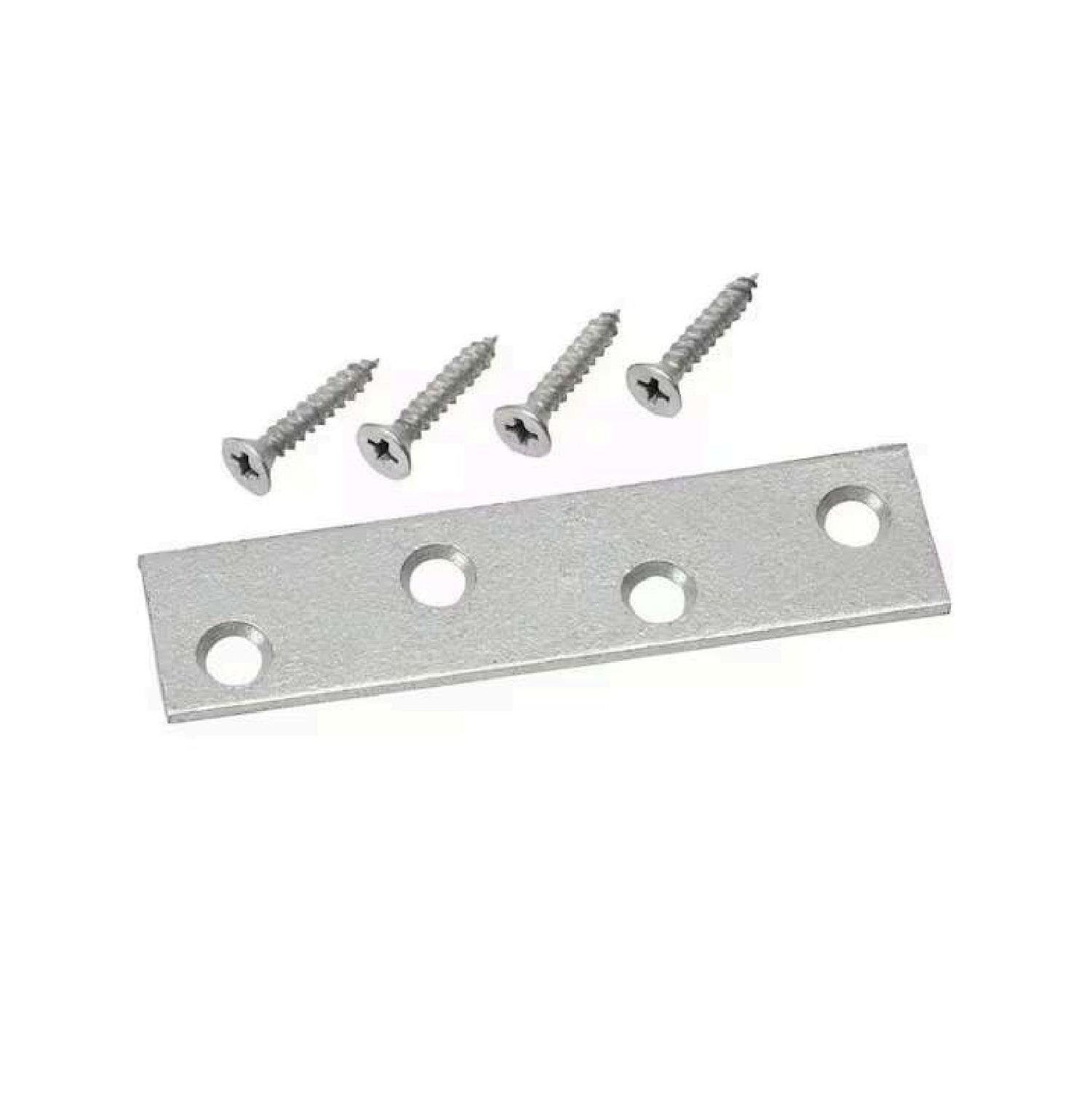The G FORCE 40508 3 in. zinc plated mending plate (4PC/Pack) with matching screws is shown on a white background—ideal for repairing and reinforcing metal projects.