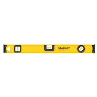 The STANLEY 24 in 180° I-Beam Level features three bubble vials for precise horizontal, vertical, and angled measurements. Durable with black end caps and clear branding, it’s perfect for any construction job.