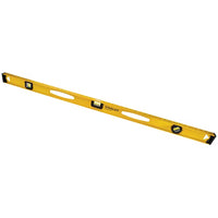 The STANLEY 48 in I-Beam 180 Level features three bubble vials and two handle cutouts, making it a professional-grade tool for accurately checking horizontal and vertical surfaces.