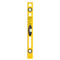 The STANLEY 24 in High-Impact ABS Level is yellow, features three bubble vials for accurate alignment, and displays the brand label near the center.